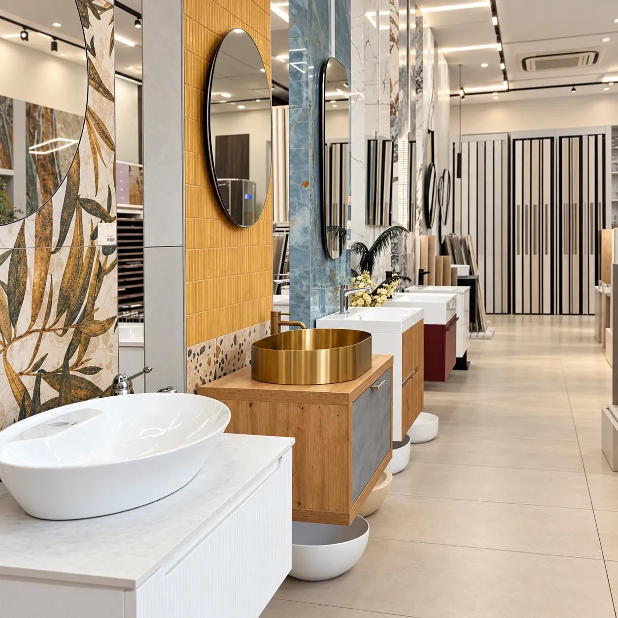 Spații de baie expuse în showroom-ul THE OUTLET T. SOLUTIONS