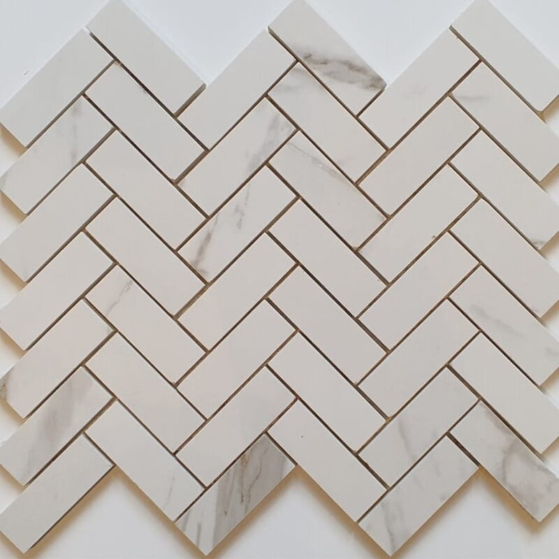 MOZAIC HERRINGBONE ANIMA CALACATTA 2.5X7 (plasa de 26x30 cm)